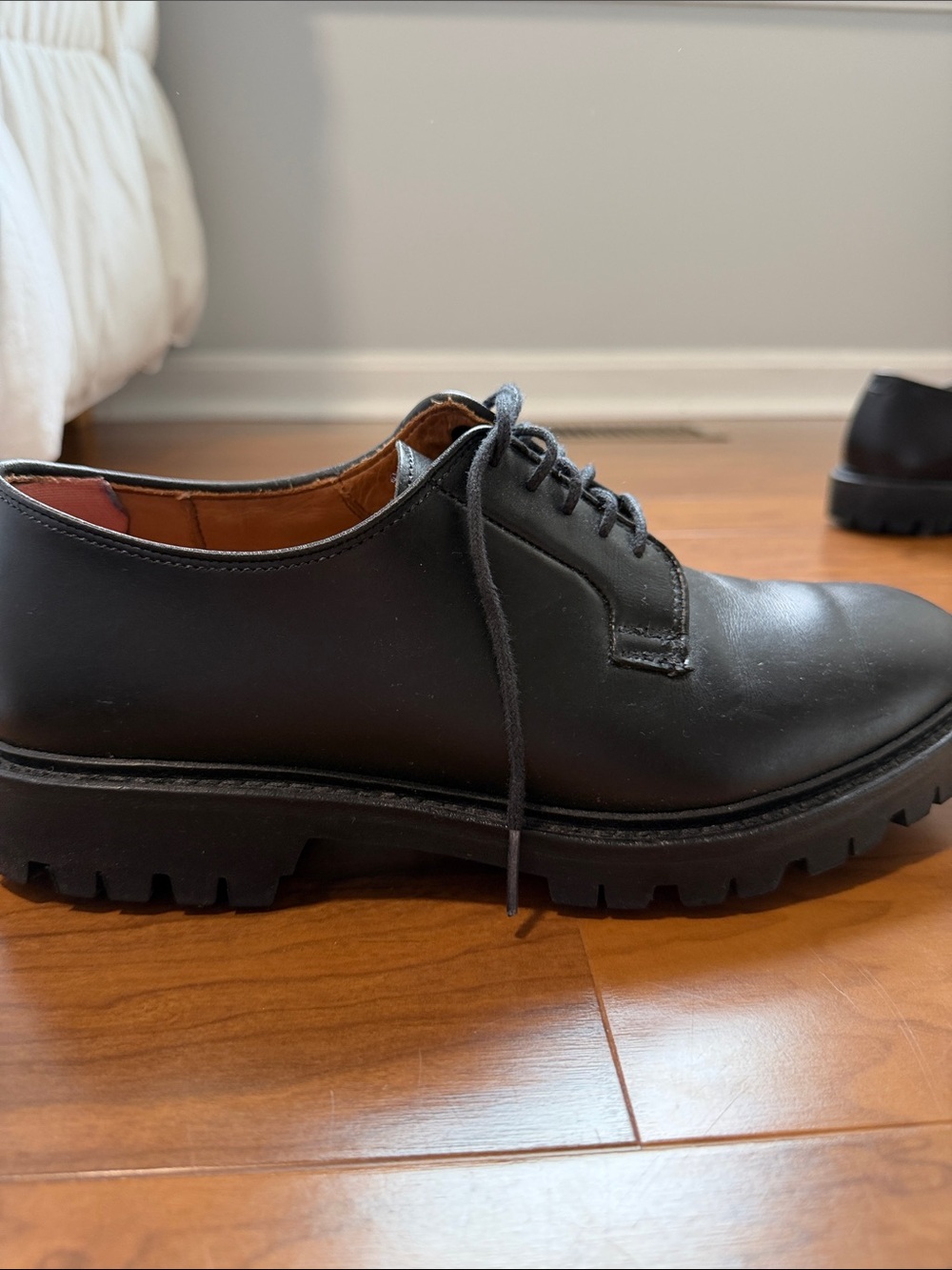 Men's Black Leather Derby Shoes with Lug Sole